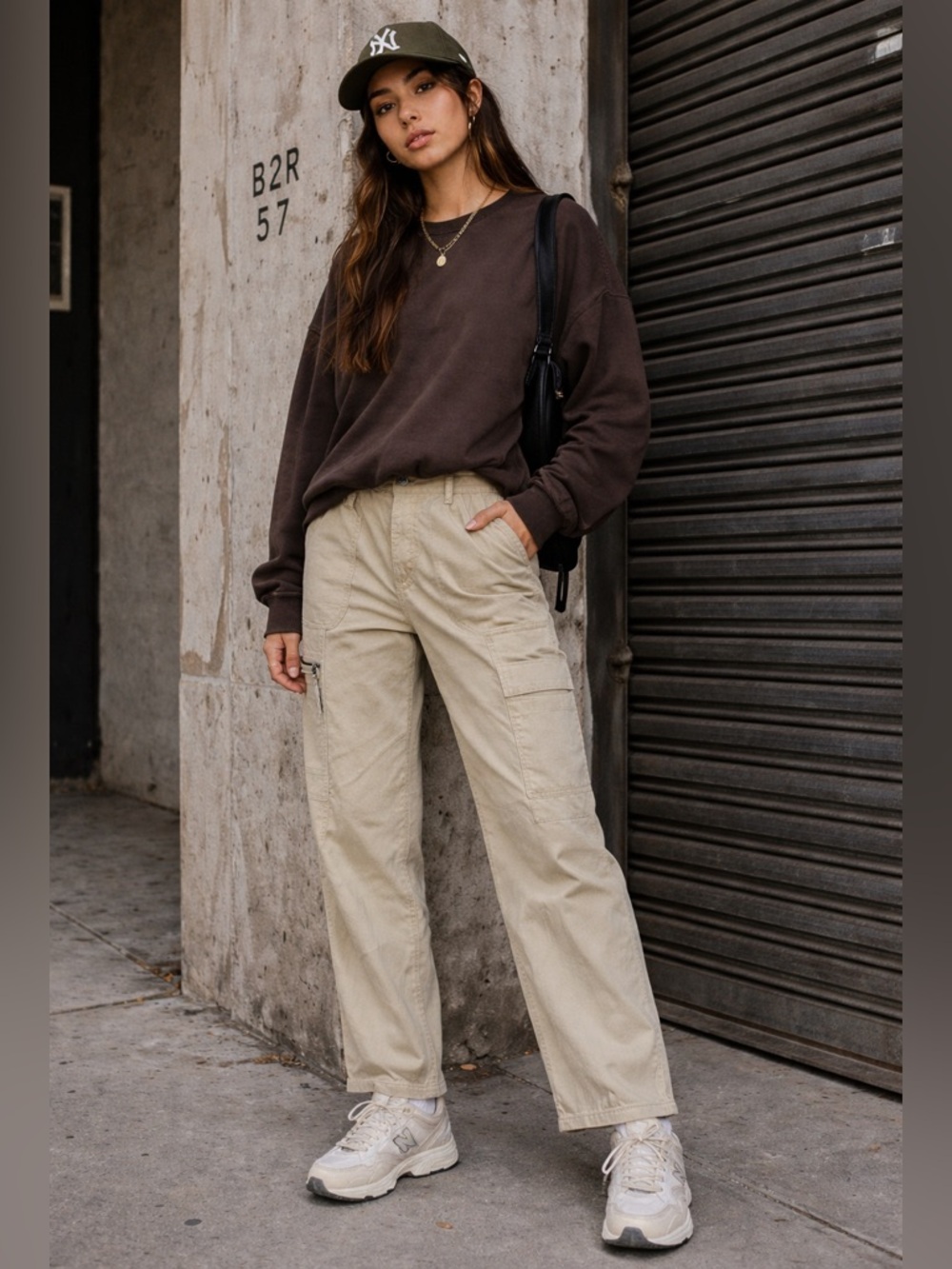 HABITUAL Relaxed Cargo Pant Size‎ 12/31 Ankle Length Taupe Denim Baggy Utility